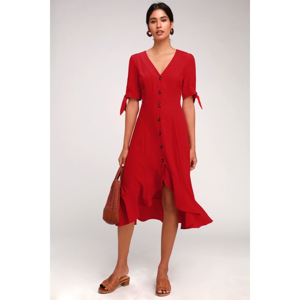 Button Front Red Dress